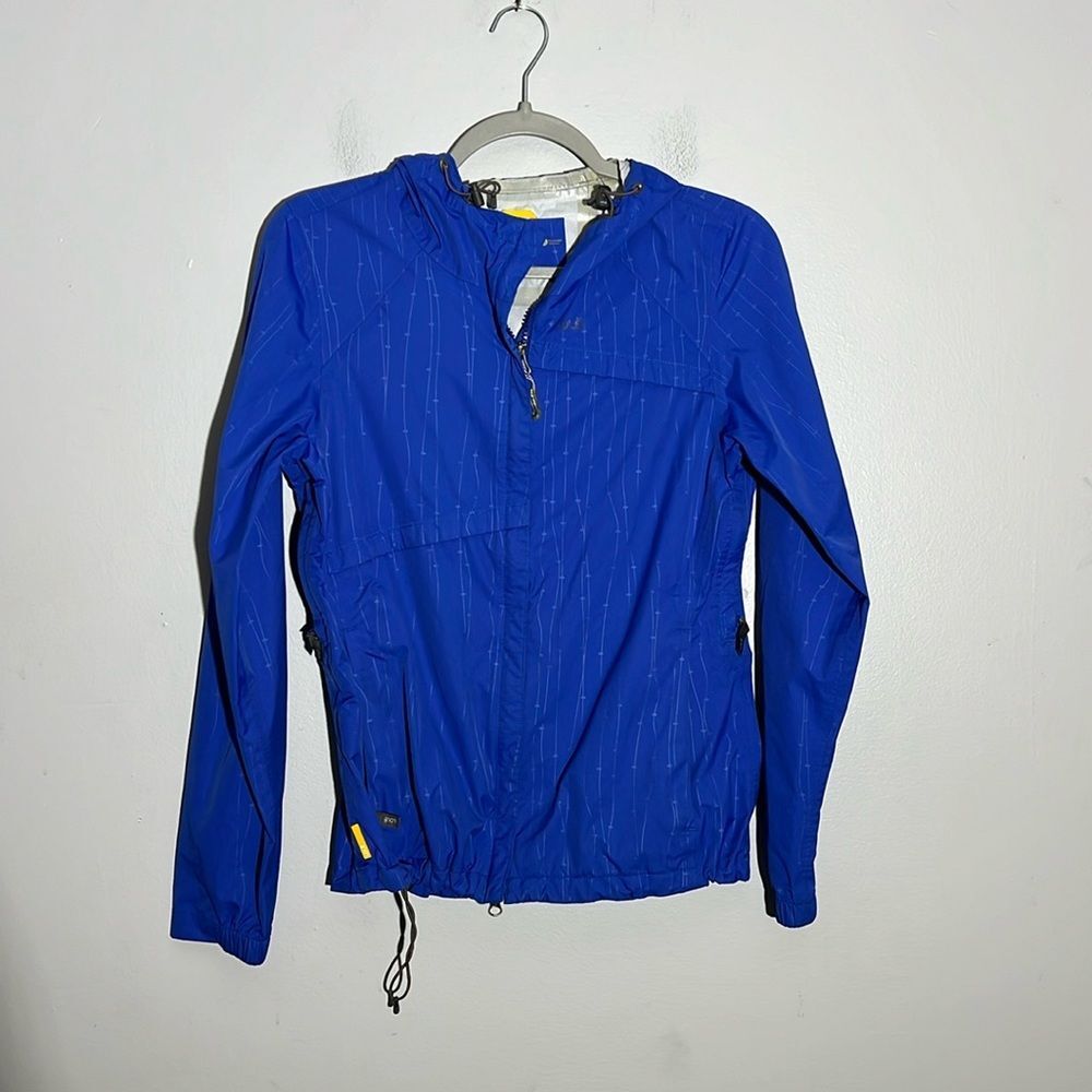 Lole Blue Windbreaker Lightweight Rain Jacket with Hood Adjustable Zip Pockets